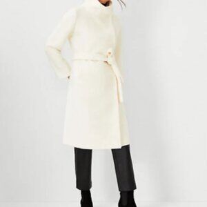 Ann Taylor cream ivory wool blend belted coat M petite